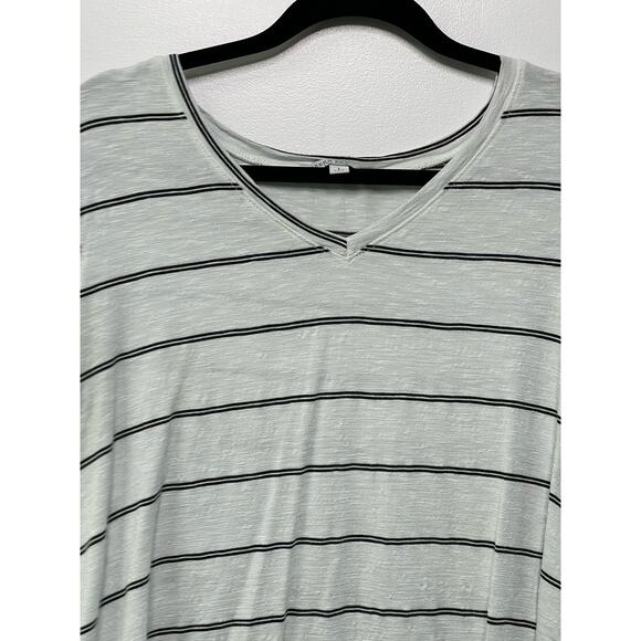 Green Envelope Short Sleeve Horizontal Striped V-Neck T-Shirt White Nautical L - Picture 2 of 10